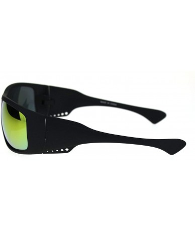 Rectangular Mens Futuristic Robotic 90s Warp Around Biker Sport Sunglasses - Matte Black Orange Mirror - CJ18QTCL4W8 $8.16