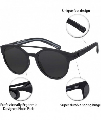 Sport TR-90 Polarized UV 400 Protection Sport Aviator Round Sunglasses for Men Driving - Black/Grey Line - CY18WI3C83X $15.16