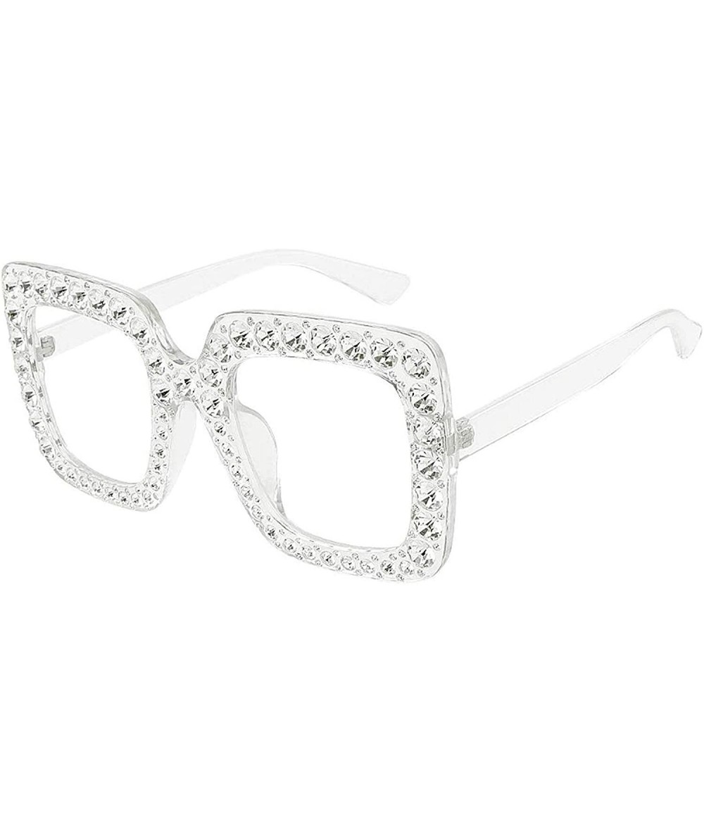 Round Oversized Sunglasses for Women Square Thick Frame Bling Bling Rhinestone Novelty Shades - Square Clear - CX195W5L6UY $1...