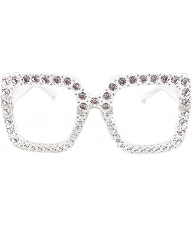 Round Oversized Sunglasses for Women Square Thick Frame Bling Bling Rhinestone Novelty Shades - Square Clear - CX195W5L6UY $1...