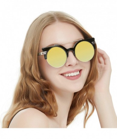 Aviator Classic Cat Eye Polaroid Lens Sunglasses Acetate Frame with Spring Hinges for women - F-black/Yellow - CA18G43WKAL $1...