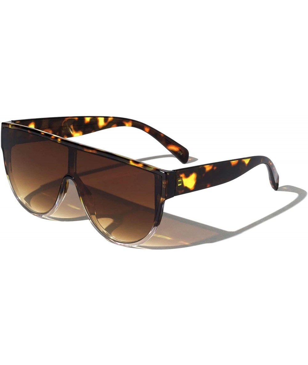 Shield Flat Top One Piece Shield Lens Round Bottom Sunglasses - Brown Demi Fade - CE190U0IQ03 $10.86