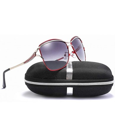 Semi-rimless Fashion Retro Biker Oversized Polarized Sunglasses for Women 0215 - Red - CD18ZUK7K9A $26.77
