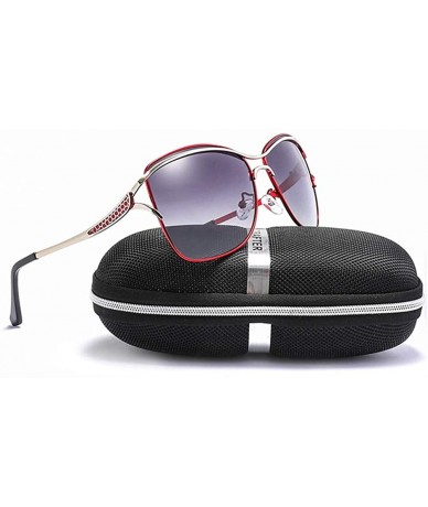 Semi-rimless Fashion Retro Biker Oversized Polarized Sunglasses for Women 0215 - Red - CD18ZUK7K9A $13.74