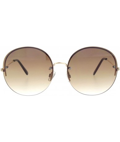 Round Round Circle Sunglasses Womens Half Metal Rim Oversized Fashion UV 400 - Gold (Brown) - CZ19530YSRR $8.84
