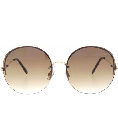 Round Round Circle Sunglasses Womens Half Metal Rim Oversized Fashion UV 400 - Gold (Brown) - CZ19530YSRR $8.84