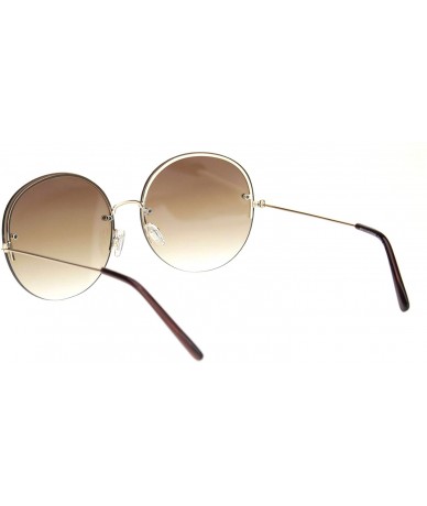 Round Round Circle Sunglasses Womens Half Metal Rim Oversized Fashion UV 400 - Gold (Brown) - CZ19530YSRR $8.84