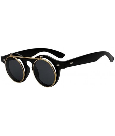 Round Women UV400 Retro Vintage Sunglasses Men Flip Up Round Shade Glass Eyeglasses - Matte Black - CO18C8KNLT4 $9.26