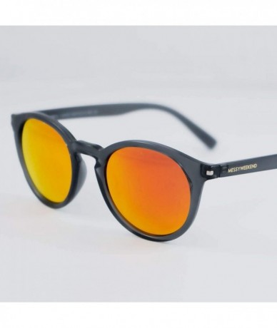 Round Hobbes - Round Contemporary Designer Sunglasses with UV400 protection - Transparent Grey Red Revo - C518RSXLEWK $39.83