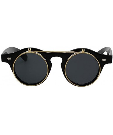 Round Women UV400 Retro Vintage Sunglasses Men Flip Up Round Shade Glass Eyeglasses - Matte Black - CO18C8KNLT4 $9.26