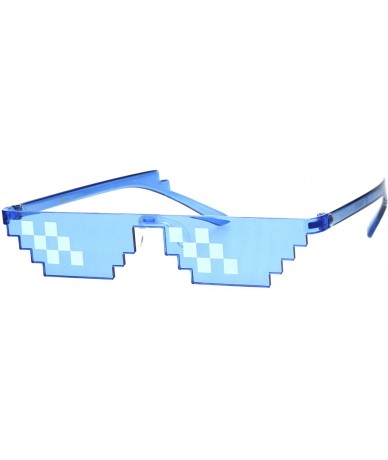 Rectangular Nerdy Gamer Pixel Shape Narrow Plastic Funky Sunglasses - Blue 6 Square - CD18I64OQZX $10.49