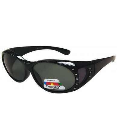 Wrap Womens Polarized Sunglasses that Fit Over Prescription Glasses Featuring Rhinestones - Black - CL11U1YGHLD $13.96