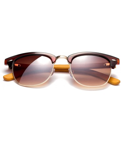 Round "Topline" Vintage Design Fashion Sunglasses Real Bamboo - Brown/Gold - CT12M1OC6OR $10.89