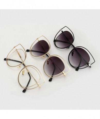 Cat Eye Cat Eye Sunglasses for Women Double Alloy Frame UV400 Lens - C1 Black Gray - CR198822S9H $11.07