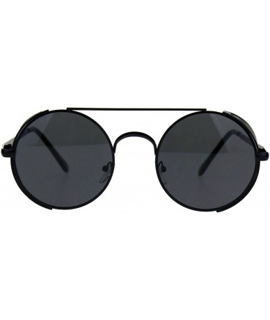 Round Steampunk Side Cover Sunglasses Round Metal Flat Top Bridge UV 400 - Black (Black) - CZ18C0HX93Z $14.81