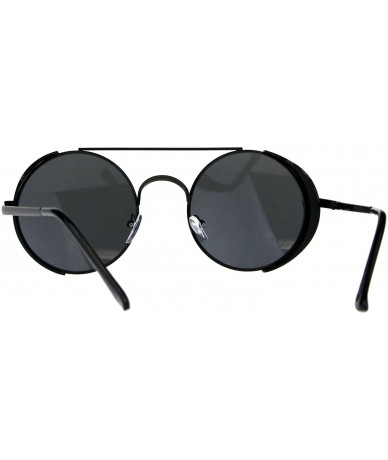 Round Steampunk Side Cover Sunglasses Round Metal Flat Top Bridge UV 400 - Black (Black) - CZ18C0HX93Z $14.81