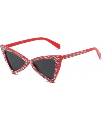 Goggle Women Retro Extreme High Pointed Rhinestone Fashion Cat Eye Sunglasses - Red - CY18WSEMZZO $37.58
