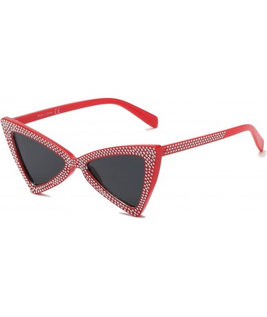 Goggle Women Retro Extreme High Pointed Rhinestone Fashion Cat Eye Sunglasses - Red - CY18WSEMZZO $21.48