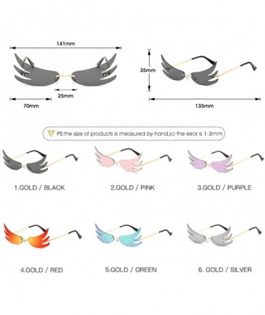 Rimless Sunglasses Fashion Flame Rimless Eyewear Small Face Wave Shape Glasses Vintage Mens Womens Sun Glasses Party Gift - C...