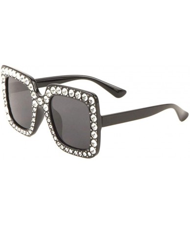 Square Oversized Square Rhinestone Sunglasses - Black - C2198D9XIQ3 $30.60