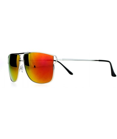 Square Unisex Designer Fashion Sunglasses Metal Wire Square Frame Mirror Lens - Silver (Fuchsia Mirror) - CQ1875T5GZ2 $9.06