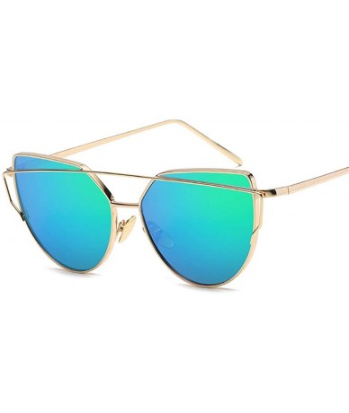 Cat Eye Sunglasses Eyewear Fashion Mirrored - Gold&green - CA18REMZ2NY $7.45
