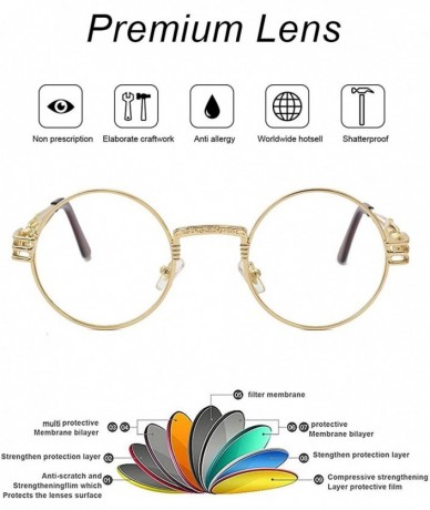 Rectangular Steampunk Round Sunglasses for Men and Women John Lennon Glasses Circle Metal Eyewear - Gold Frame/Clear Lens - C...