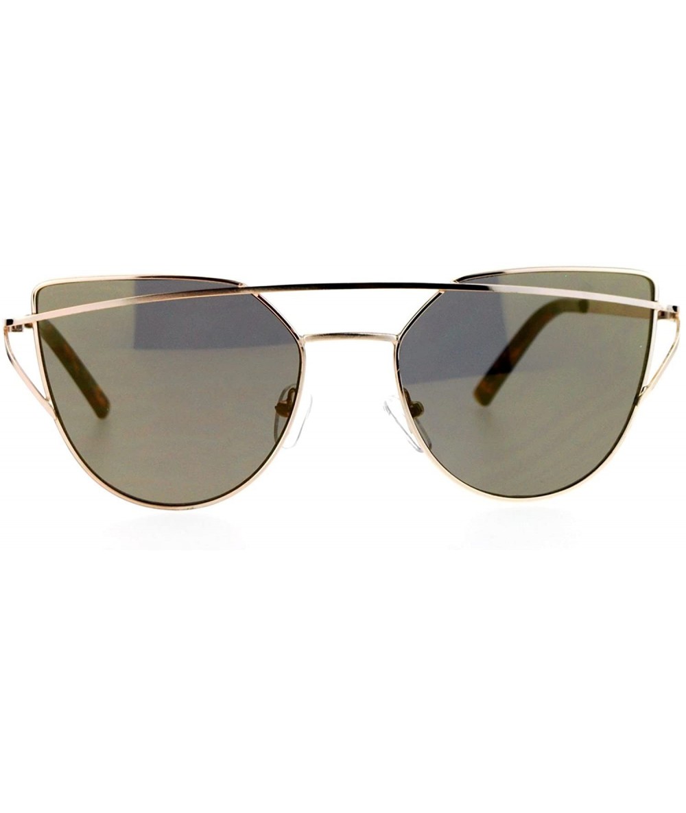 Cat Eye Mirrored Mirror Unique Metal Brow Wire Womens Cat Eye Sunglasses - All Gold - CT12G8WB9ZF $15.46