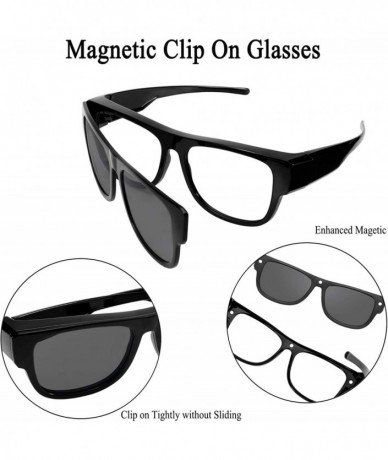 Oval Fit Over Sunglasses for Prescription Glasses with Magnetic Clip on Lens - Black - C7199ZZH4ZZ $24.26