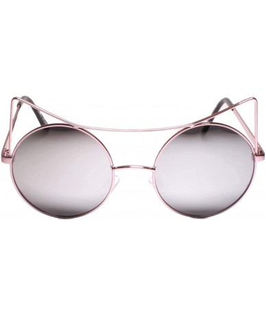 Round Elegant Chic Stylish Womens Round Cat Eye Sunglasses Wire Frames - Chrome / Pink - CX18YYG0C9W $12.17