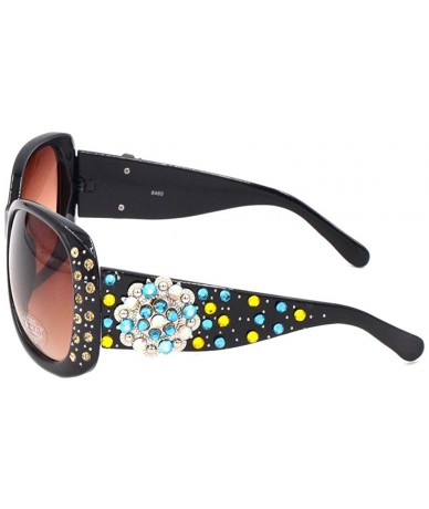 Rectangular Beaded Bling Rhinestone Western Womens Ladies Sunglasses (Turquoise Ab gold concho) - CD18ETOEA6L $29.73