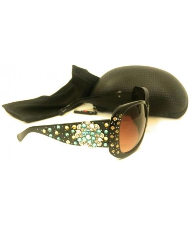 Rectangular Beaded Bling Rhinestone Western Womens Ladies Sunglasses (Turquoise Ab gold concho) - CD18ETOEA6L $29.73