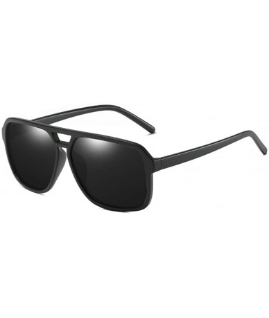Goggle 58mm Large Square Aviator Sunglasses Men Polarized Vintage Double Bridge Frame - Matte Black - CY18T0X6OHC $29.08