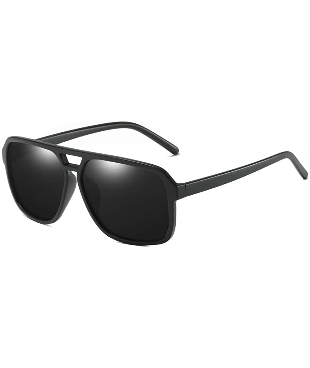 Goggle 58mm Large Square Aviator Sunglasses Men Polarized Vintage Double Bridge Frame - Matte Black - CY18T0X6OHC $15.14