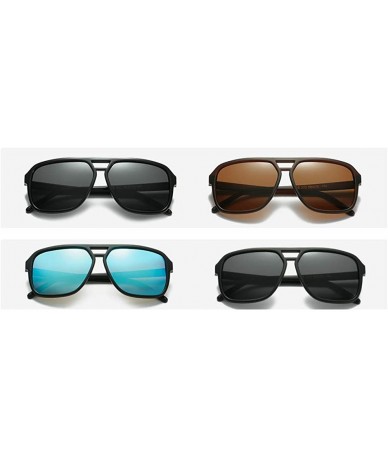 Goggle 58mm Large Square Aviator Sunglasses Men Polarized Vintage Double Bridge Frame - Matte Black - CY18T0X6OHC $15.14