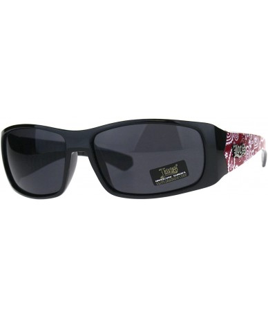 Rectangular Locs Hardcore Shades Mens Rectangular Wrap Black Bandanna Print Sunglasses - Black Red - CY18DC30A66 $11.72