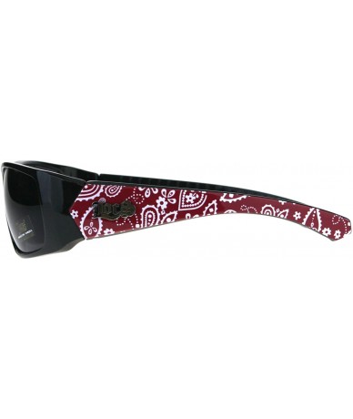 Rectangular Locs Hardcore Shades Mens Rectangular Wrap Black Bandanna Print Sunglasses - Black Red - CY18DC30A66 $11.72
