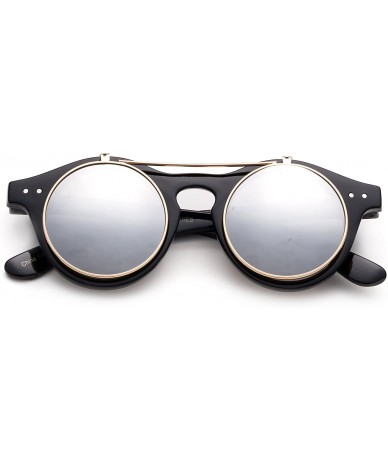 Oversized Classic Small Retro Steampunk Circle Flip Up Glasses/Sunglasses Cool Retro New Model - V2 Black Mirror - CV1888D55X...