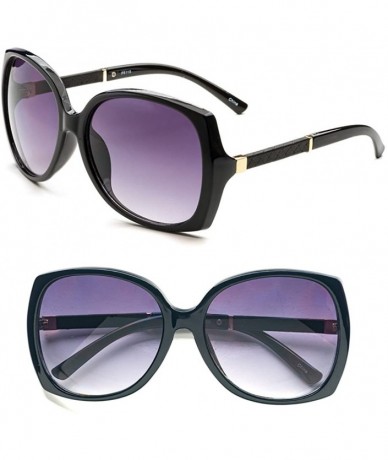 Oversized Women's P4118 Leather Arm Oversized Polarized Sunglasses - Black - CV12NACS1QT $21.74