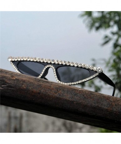 Butterfly Cat Womens Luxury Diamond Sunglasses Small Studded Rhinestones Frame Glasses - White&black - CM18TR7ZSXX $15.15