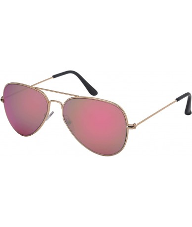 Aviator Classic Aviator Sunglasses Men Women Military Style 25095A - Mirrored Gold Frame/Pink Mirrored Lens - C318HM8STXD $9.63