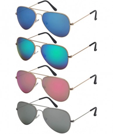 Aviator Classic Aviator Sunglasses Men Women Military Style 25095A - Mirrored Gold Frame/Pink Mirrored Lens - C318HM8STXD $9.63