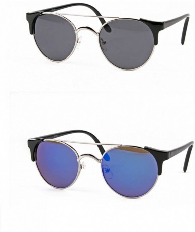 Round Metal Round Sunglasses P2192 - 2 Pcs Black-smoke & Black-bluemirror - CP125W6KLEN $32.05