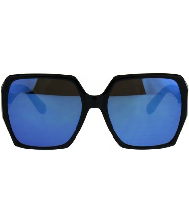 Butterfly Womens Color Mirrored Plastic Butterfly Rectangular Large Sunglasses - Black Blue - CF180GHIU2R $8.47