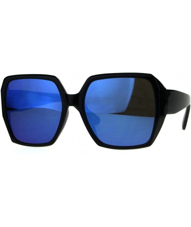 Butterfly Womens Color Mirrored Plastic Butterfly Rectangular Large Sunglasses - Black Blue - CF180GHIU2R $8.47