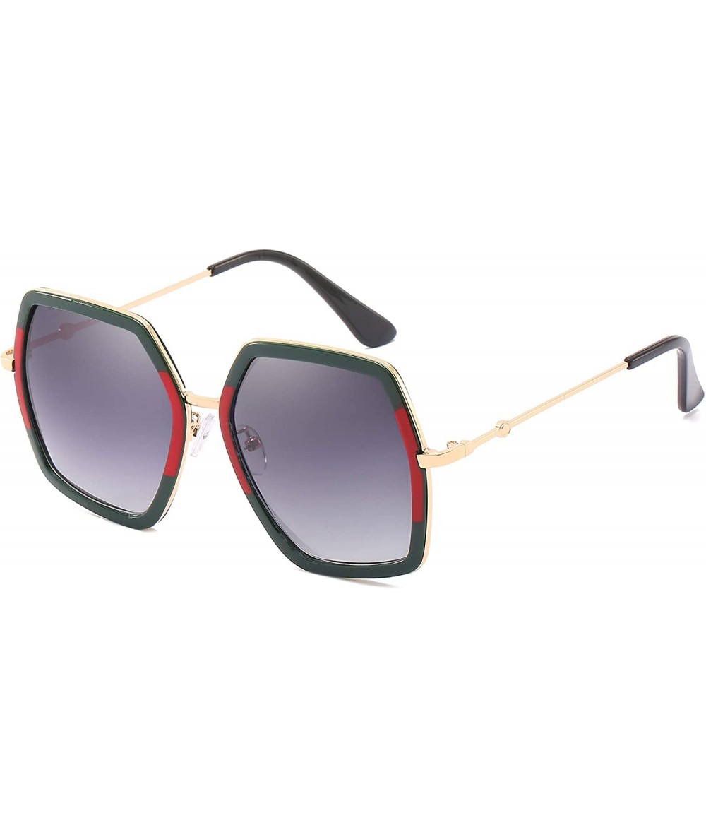 Wrap Oversized Square Sunglasses for Women Hexagon Inspired Designer Style Shades - Red&green - C418WN0Y6E5 $13.39