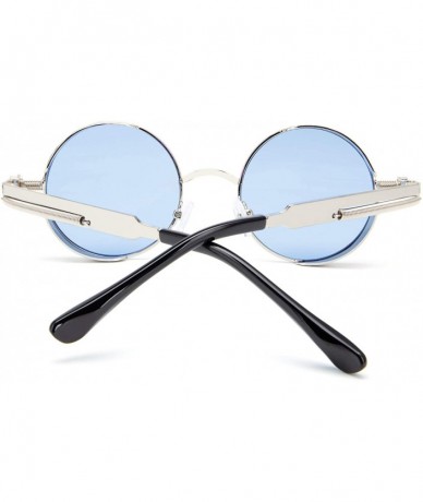 Round Retro Steampunk Retro Metal Round Frame Sunglasses - Ocean Blue Lens/Silver Frame - CT196SLNT95 $12.31