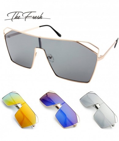 Oversized Color Mirror Single Lens Metal Wraparound Shield Sunglasses with Gift Box - 3-gold - CG185L2590W $13.98