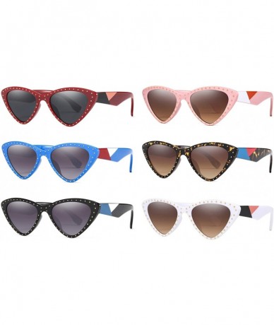Cat Eye Vintage Cat Eye Hip Hop Fashion Mod Design Sharp Corner Rhinestone Sunglasses for Women - 611-- CR18ES724I9 $30.23