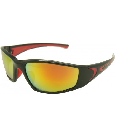 Rectangular Double Injection Sunglasses SPORTS - 9727 Shiny Black Red / Red Yellow Mirror - CG12HTY4FVB $14.14